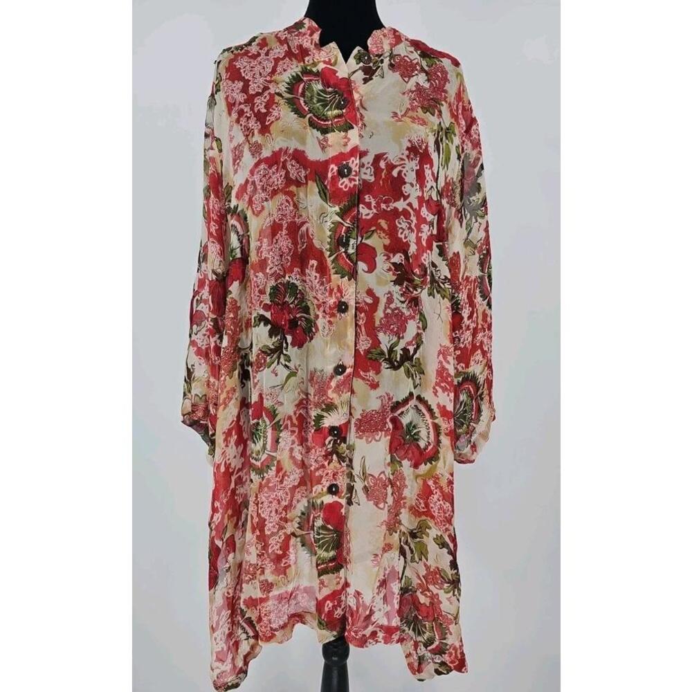 Ulla Popken Blouse 24/26 Relaxed‎ Fit Semi-Sheer Blouse Shirt Sequins